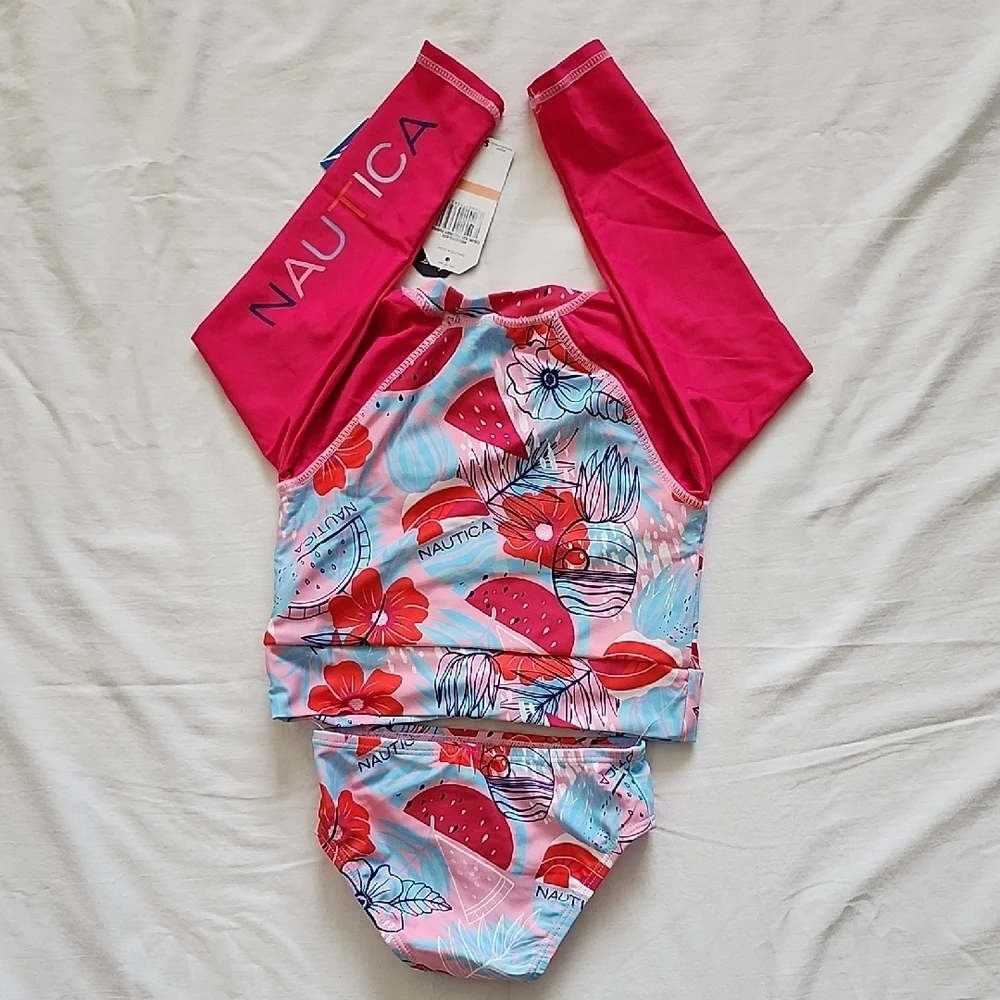 Nautica Girls Pink Floral Watermelon Rash Guard Two Piece Swimsuit Set 2T NWT